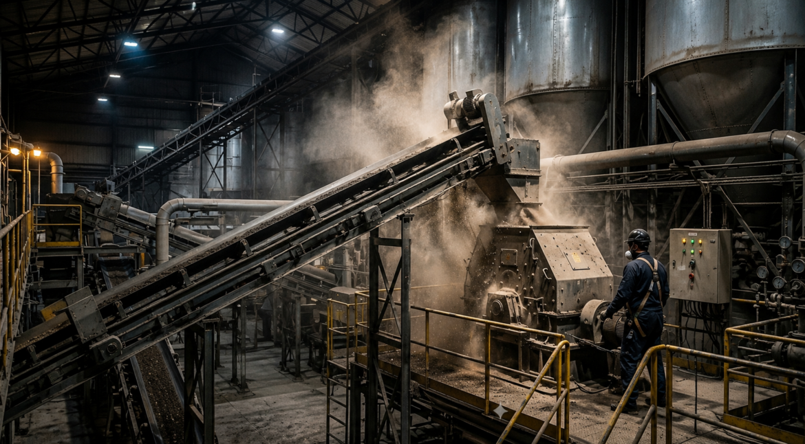 Industrial combustible dust explosion hazard in manufacturing facility