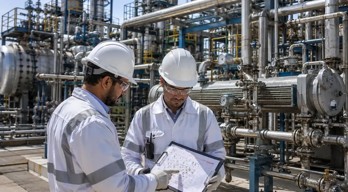 Process safety engineers conducting a Chemical Reaction Hazard Assessment at an industrial chemical processing facility