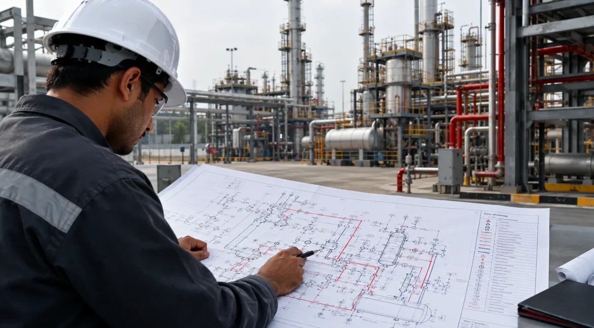 Process piping and instrumentation diagram for chemical plant safety audit
