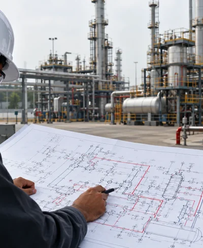 Process piping and instrumentation diagram for chemical plant safety audit