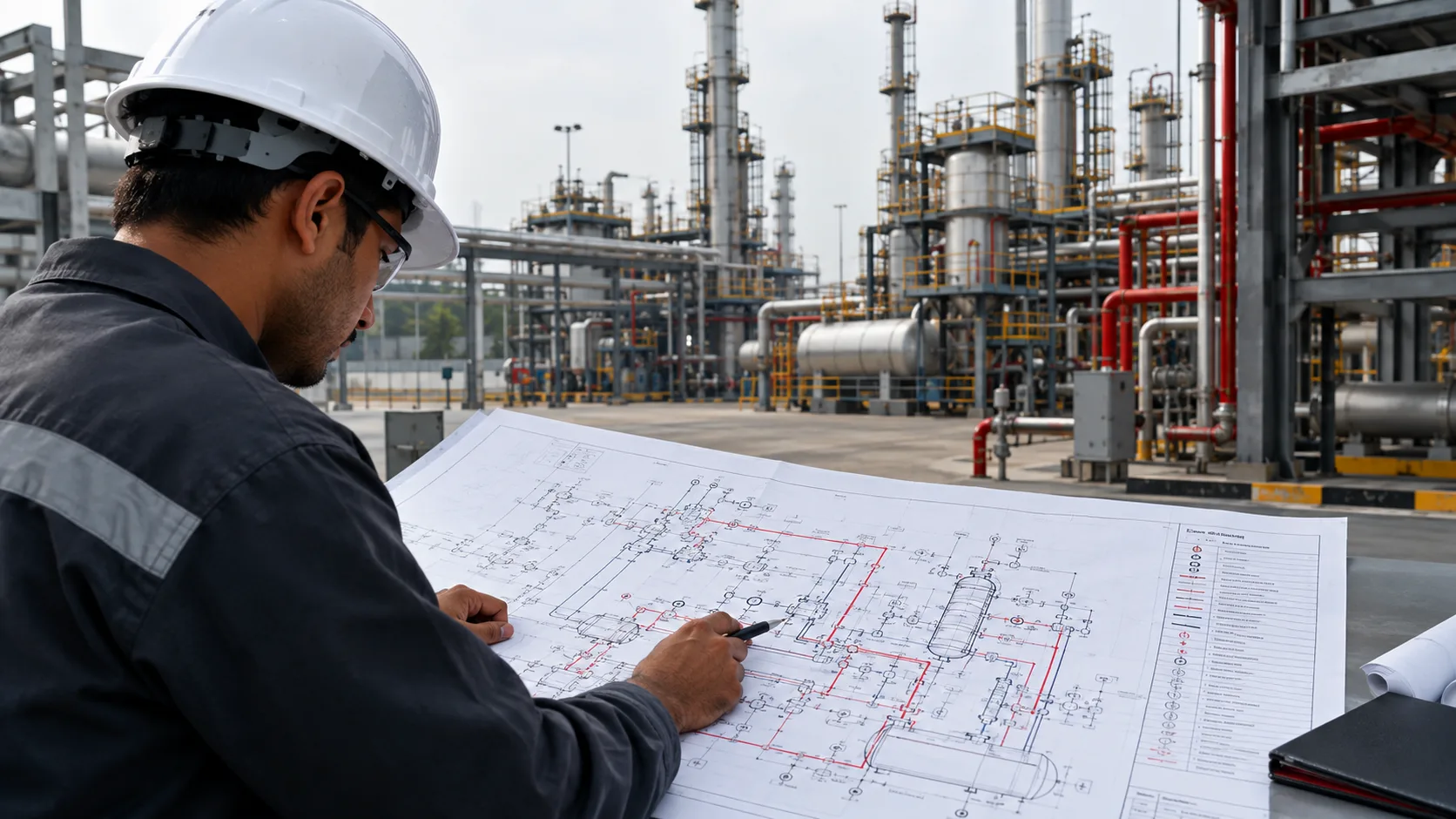 Process piping and instrumentation diagram for chemical plant safety audit
