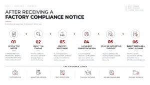 Corrective action process after receiving a factory compliance notice