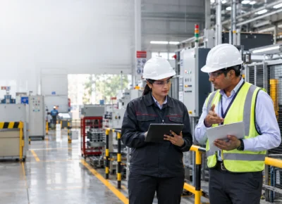 factory-compliance-notice-inspection-india Factory compliance notice review during an industrial safety inspection in India