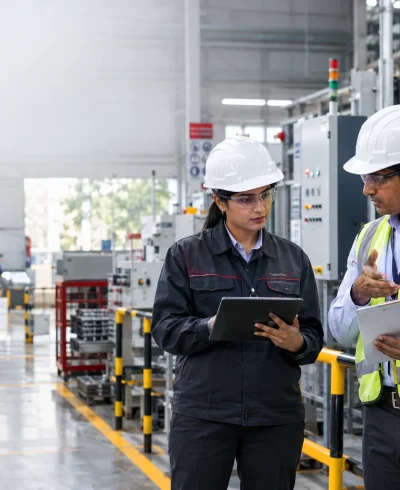 Factory compliance notice review during an industrial safety inspection in India