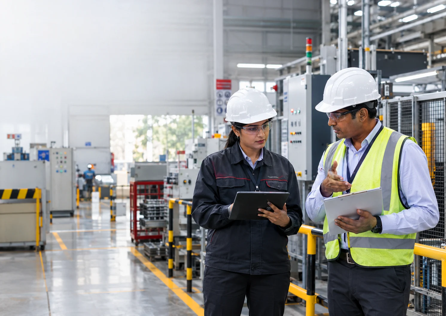 Factory compliance notice review during an industrial safety inspection in India
