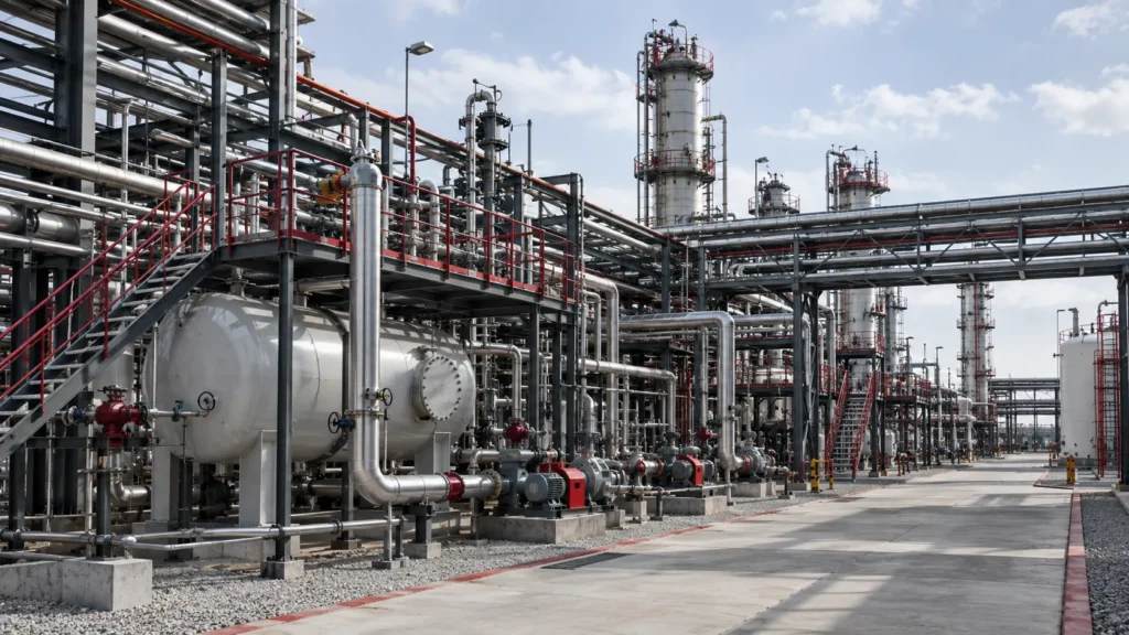 Process equipment, piping and steel structures within an industrial facility