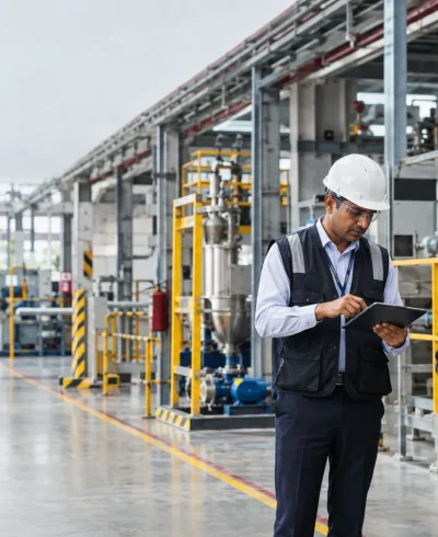 Inspector-cum-Facilitator conducting a factory compliance inspection in India