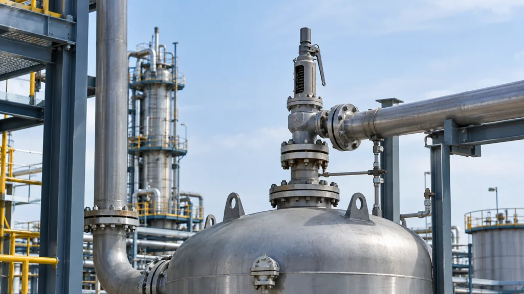 Pressure safety valve installed on a pressurised process vessel