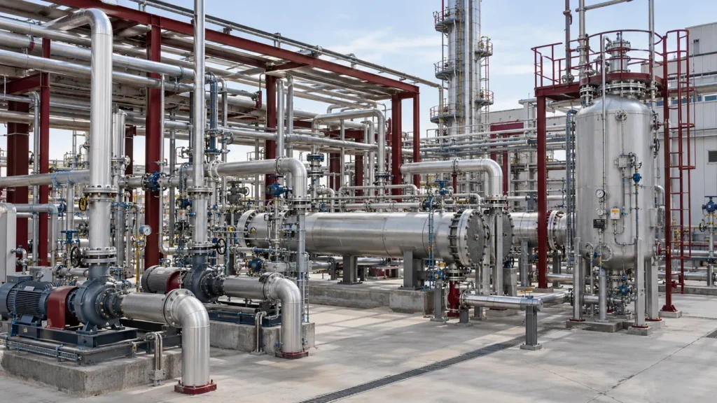 Process equipment sizing and hydraulic engineering for industrial piping systems
