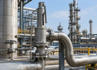 psv-backpressure-pressure-relief-valve Pressure safety valve and discharge piping in an industrial process plant