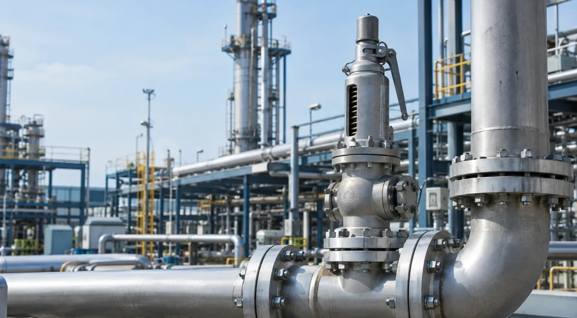 Pressure safety valve installed on industrial process piping