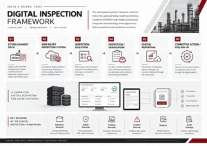 Web-based factory inspection system showing digital inspection selection reporting and compliance records